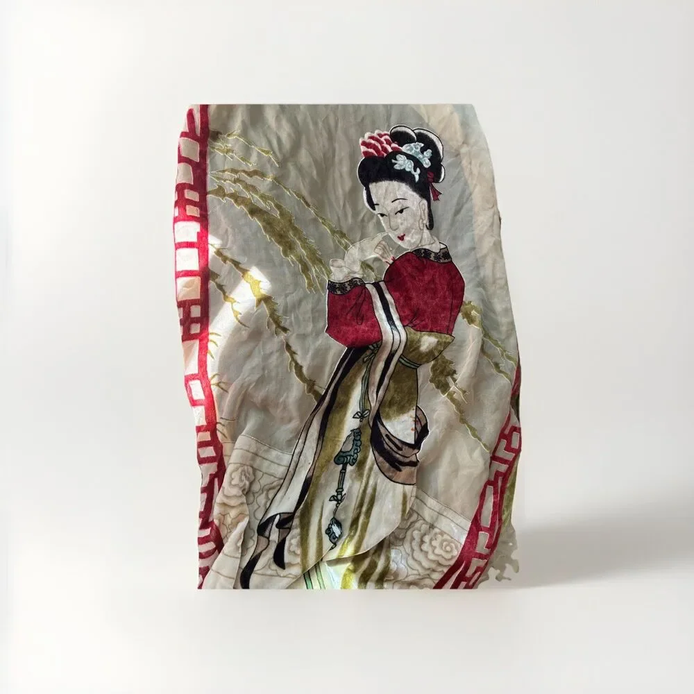 Geisha‎ Tapestry or Table Runner with Beaded Fringe 100% mulberry silk
